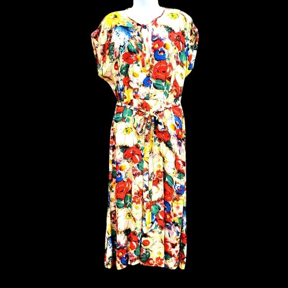 1930s Rayon Crepe Floral Day Midi Dress Size 6 8 with Side Metal Talon Zip - Picture 1 of 12